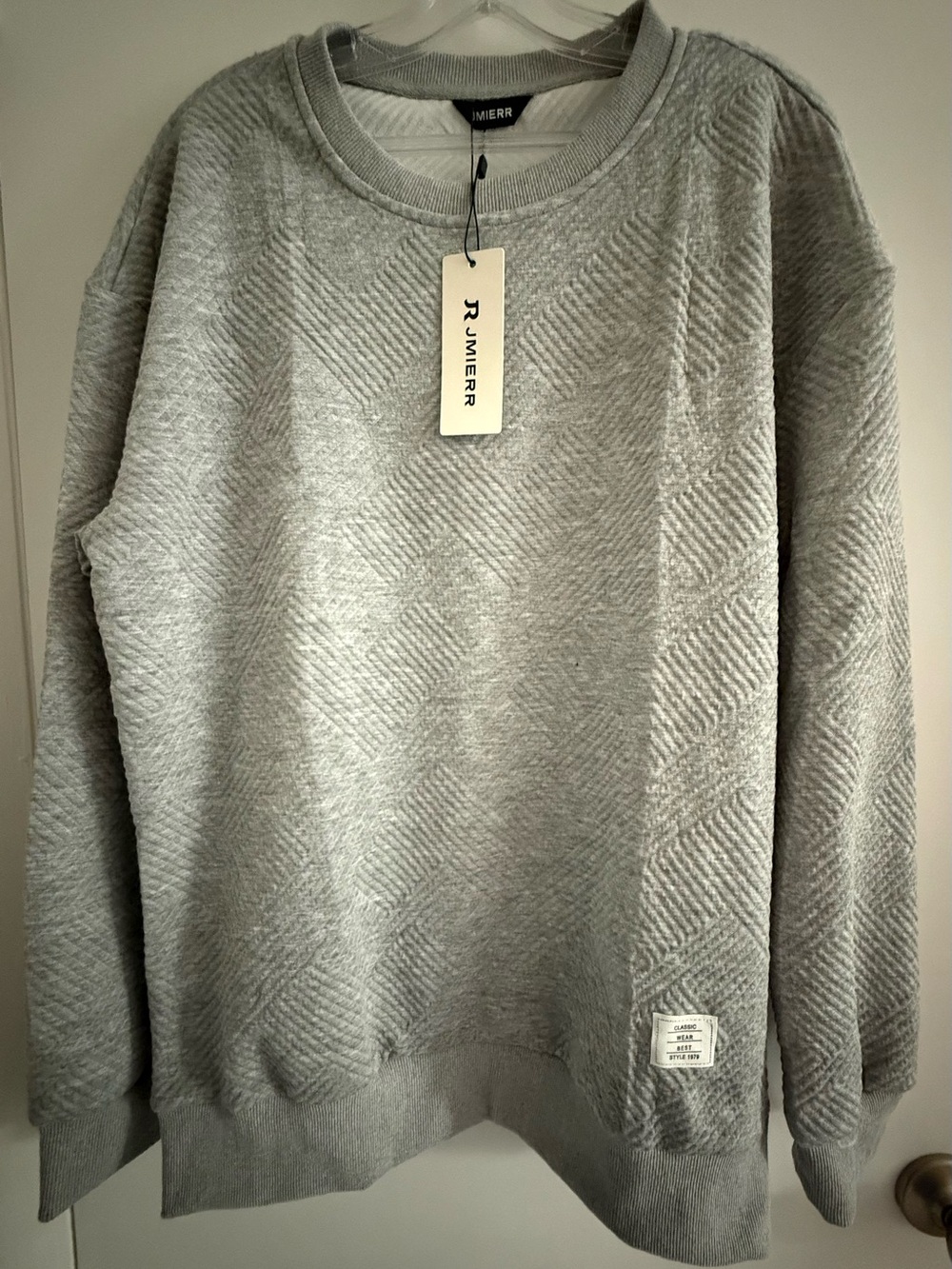 JMIERR Classic Heather Gray Textured Crewneck Sweater